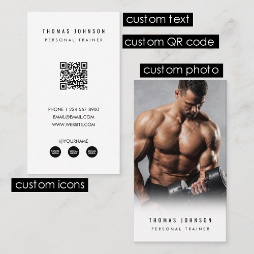 Modern Personal Trainer Fitness Athlete Photo Business Card