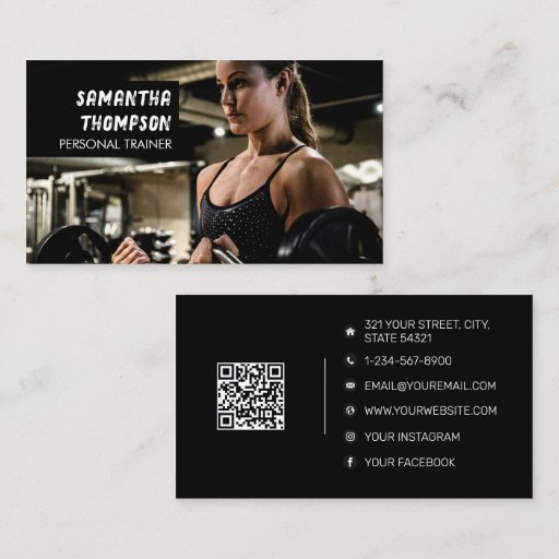 Customizable Modern Personal Trainer Fitness Photo Distressed Business Card