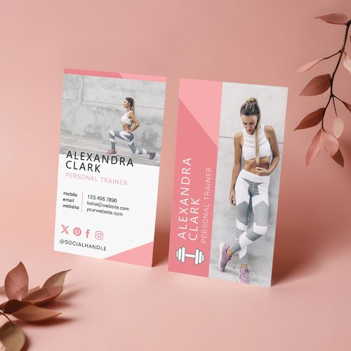 Modern Personal Trainer Fitness Photo Dumbbell Business Card