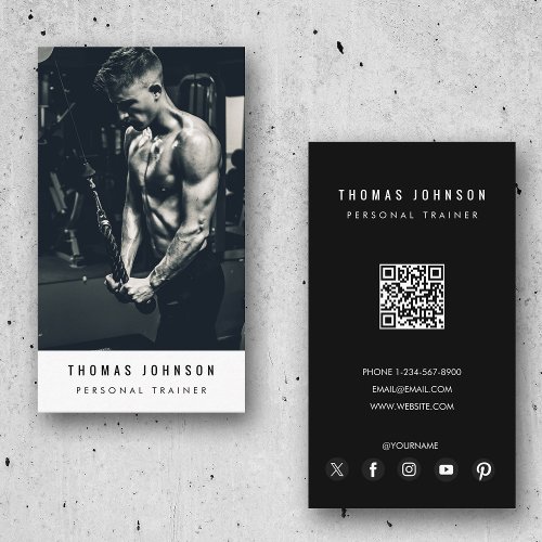 Modern Personal Trainer Fitness Photo QR Code  Business Card