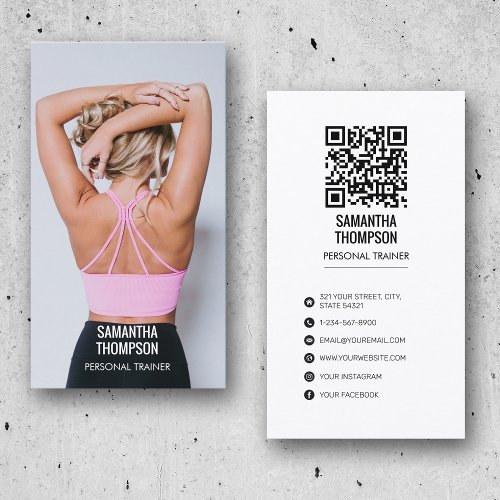Modern Personal Trainer Fitness Photo QR Code   Business Card