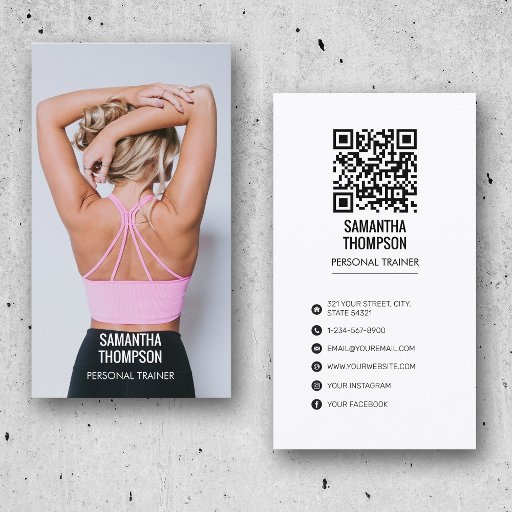 Customizable Modern Personal Trainer Fitness Photo QR Code   Business Card