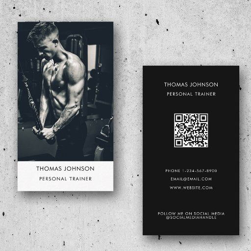 Customizable Modern Personal Trainer Fitness Photo QR Code  Business Card