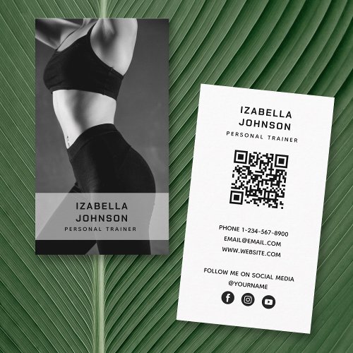 Modern Personal Trainer Fitness QR Code  Business Card
