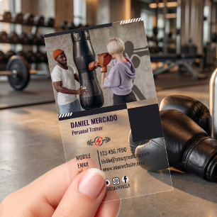 Modern Personal Trainer Fitness with Photo Busines Clear Business Cards