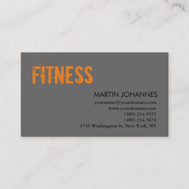 Modern Personal Trainer Orange Gray Business Card (Front)