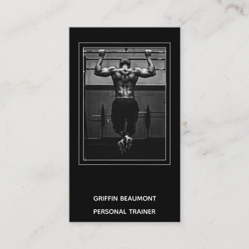 Modern Personal Trainer  Photo Black Business Card