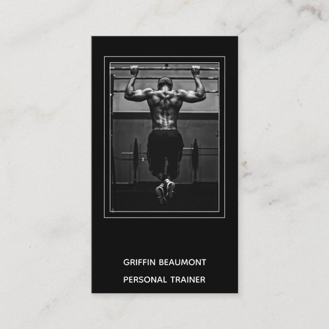 Modern Personal Trainer  Photo Black Business Card (Front)
