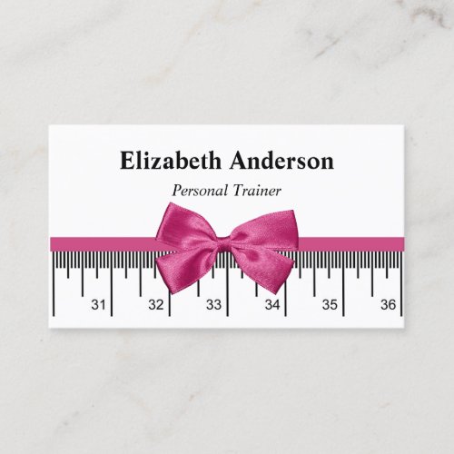 Modern Personal Trainer With Girly Pink Ribbon Business Cards