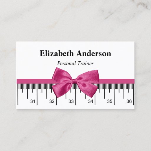 Customizable Modern Personal Trainer With Girly Pink Ribbon Business Cards