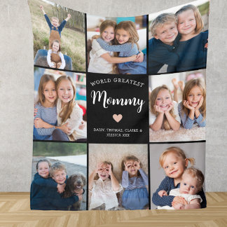 Modern Personalised 8 Photo Collage for Mommy Fleece Blanket