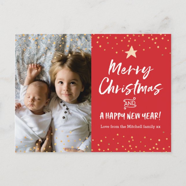 Modern Personalised Christmas photo card postcard (Front)
