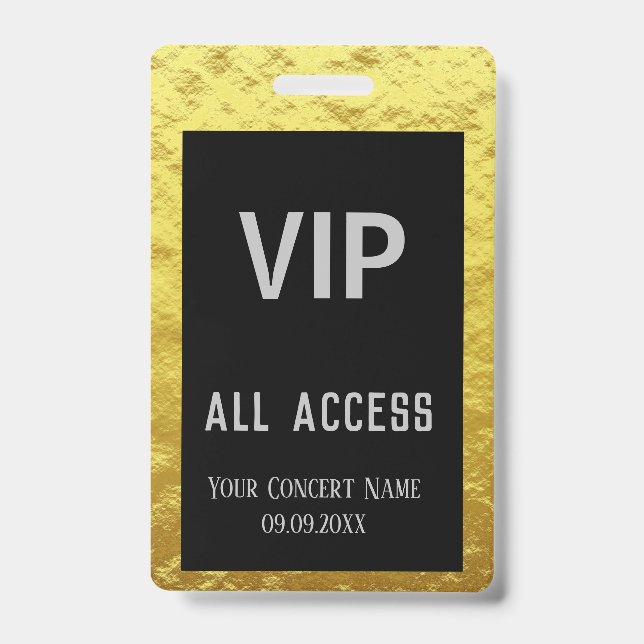 Modern Personalised Gold Black VIP Access Badge (Front)