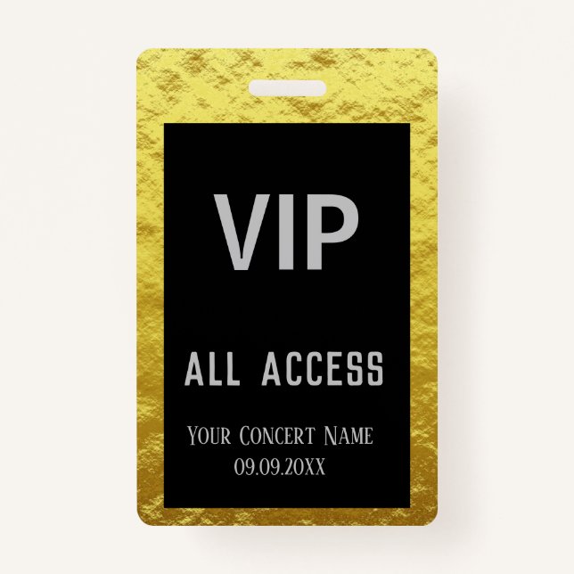 Modern Personalised Gold Black VIP Access Badge (Front)