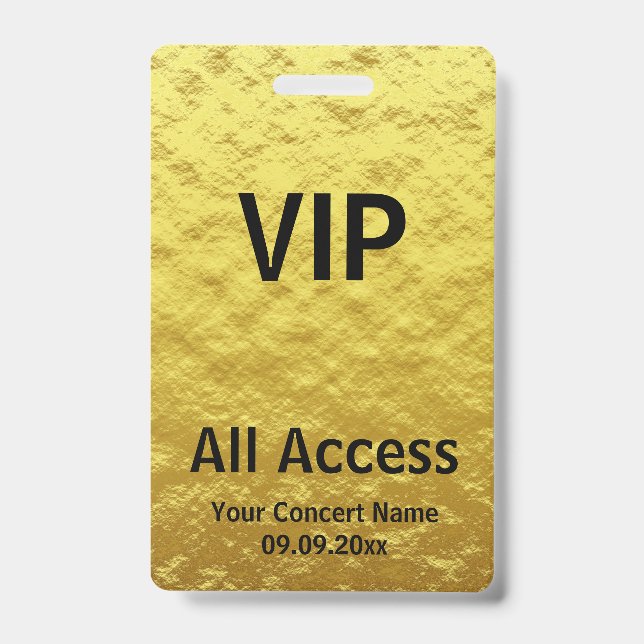 Modern Personalised Gold Black VIP All Access Badge (Front)