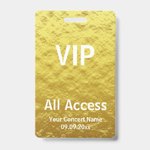Modern Personalised Gold VIP All Access Concert Badge