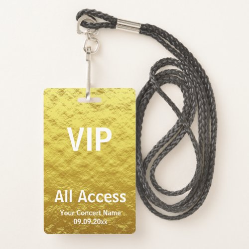 Modern Personalised Gold VIP All Access Concert Badge