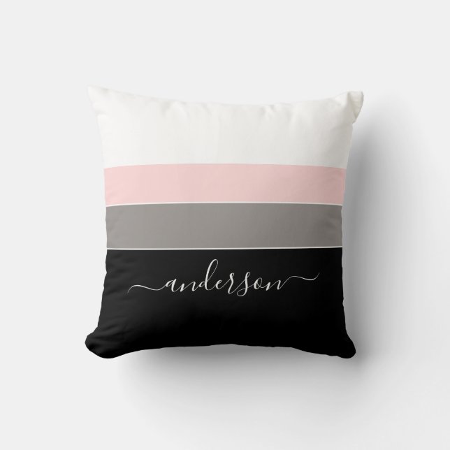 Modern Personalize Color Block Throw Pillow (Front)