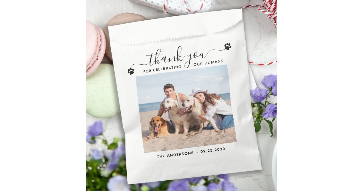 Modern Personalize Photo Thank You Pet Dog Wedding Favor Bag | Zazzle