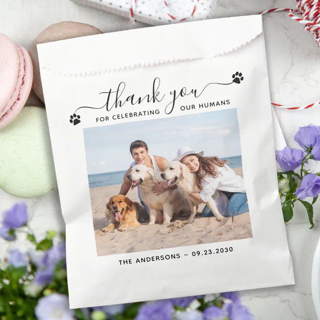Modern Personalize Photo Thank You Pet Dog Wedding Favor Bag | Zazzle