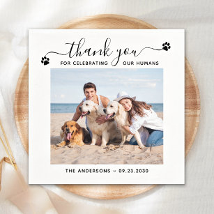 Modern Personalize Photo Thank You Pet Dog Wedding Napkins