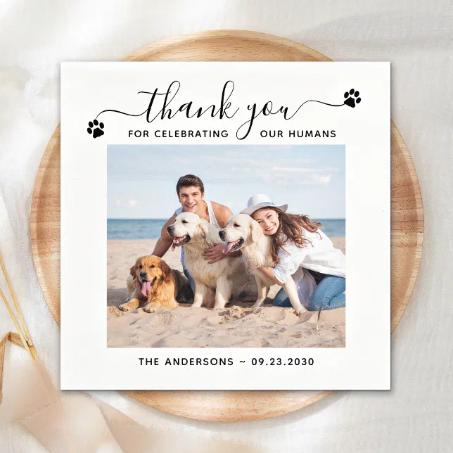 Modern Personalize Photo Thank You Pet Dog Wedding Napkins | Zazzle