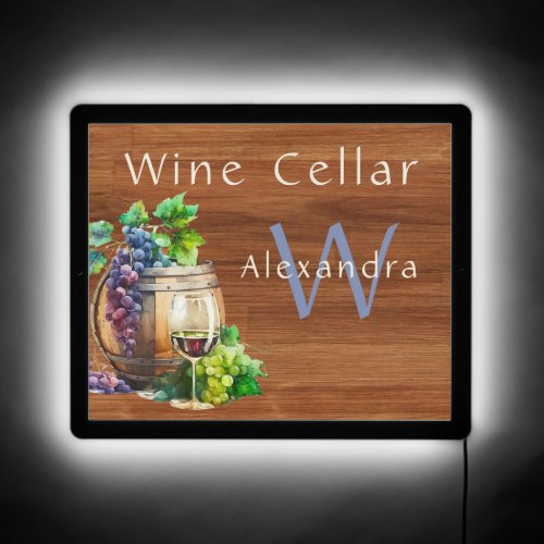 Modern Personalize Wine Bar Monogrammed Name Light LED Sign