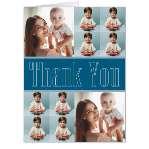 Modern Personalized 10-Photo Blue Thank You Card