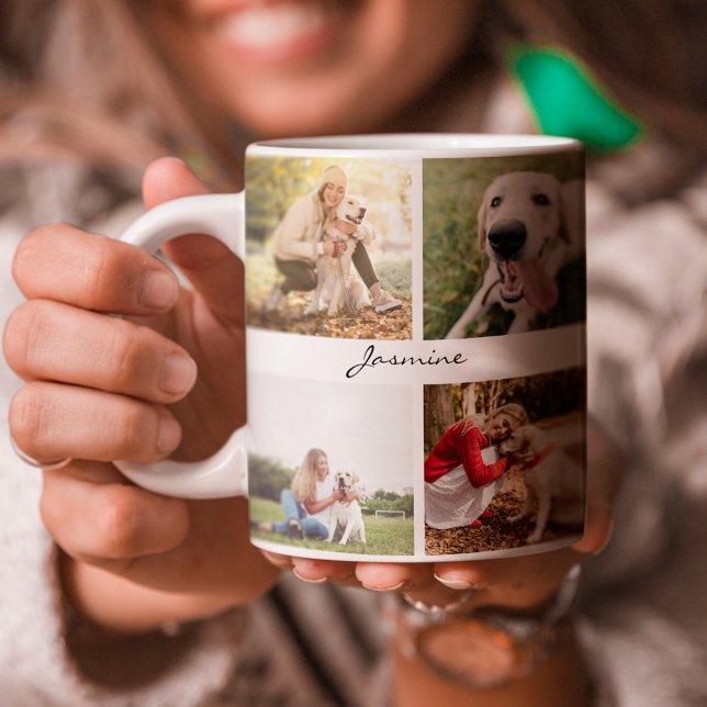 Modern Personalized 10 Photos Collage Dog White Two-Tone Coffee Mug (Creator Uploaded)