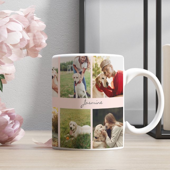 Modern Personalized 10 Photos Dog Blush Pink Coffee Mug (Creator Uploaded)