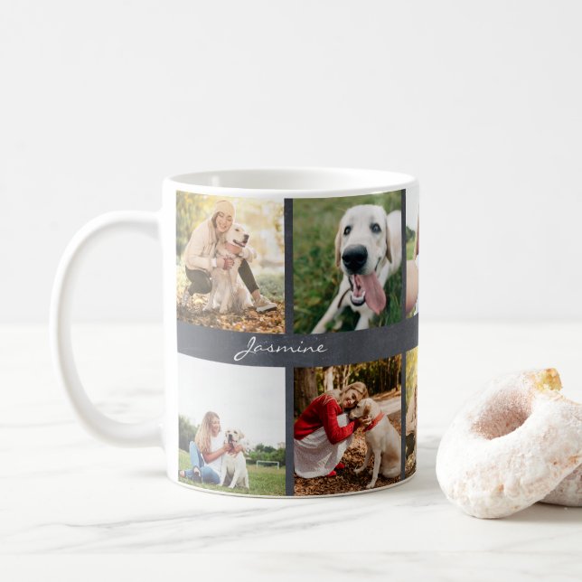 Modern Personalized 10 Photos Dog Chalkboard Coffee Mug (With Donut)