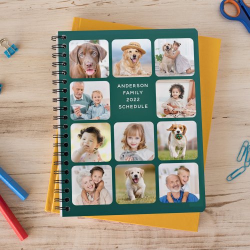 Modern Personalized 11 Photo Collage Emerald Green Planner