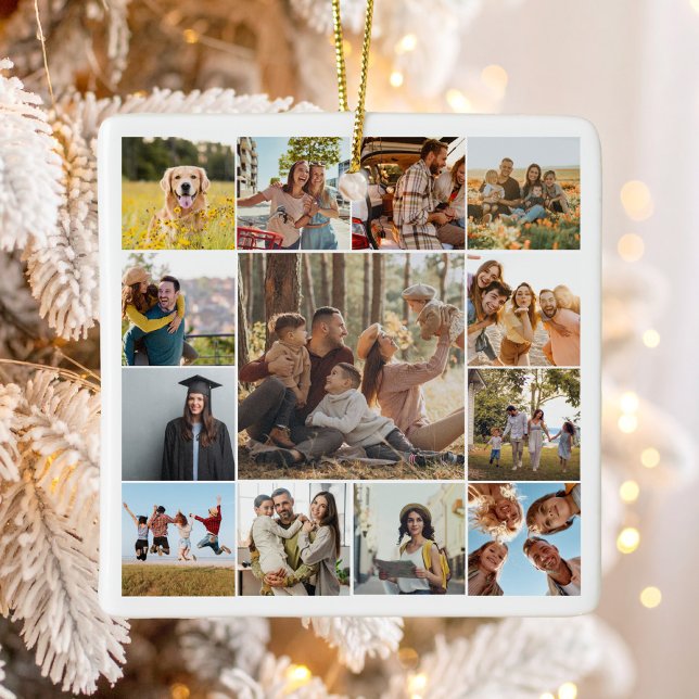 Modern Personalized 13 Photo Collage Ceramic Ornament (Creator Uploaded)