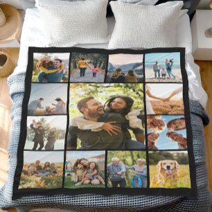 Modern Personalized 13 Photo Collage Fleece Blanket