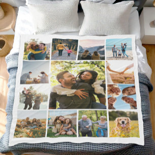 Modern Personalized 13 Photo Collage Fleece Blanket