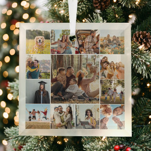 Modern Personalized 13 Photo Collage Glass Ornament