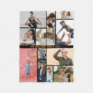 Modern Personalized 16 Photo Collage Custom Color Fleece Blanket
