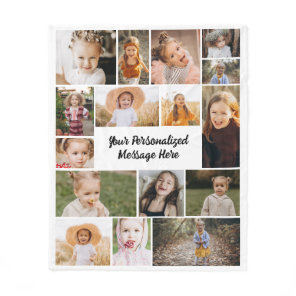 Modern Personalized 16 Photo Collage Custom Color Fleece Blanket