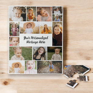 Modern Personalized 16 Photo Collage Custom Color  Jigsaw Puzzle