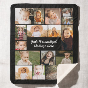 Modern Personalized 16 Photo Collage Custom Color  Sherpa Blanket