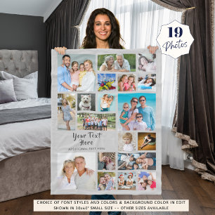 Modern Personalized 19 Photo Collage Gray Fleece Blanket