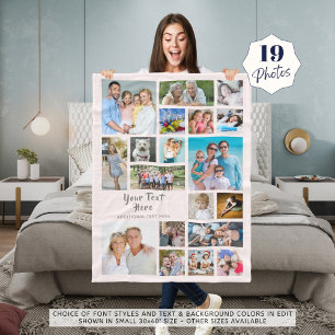 Modern Personalized 19 Photo Collage Pink Gray Fleece Blanket
