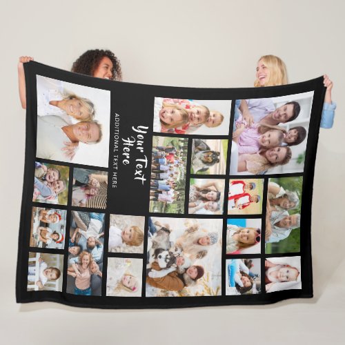 Modern Personalized 19 Photo Collage Your Color Fleece Blanket