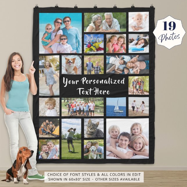 Modern Personalized 19 Photo Collage Your Color Fleece Blanket (Creator Uploaded)