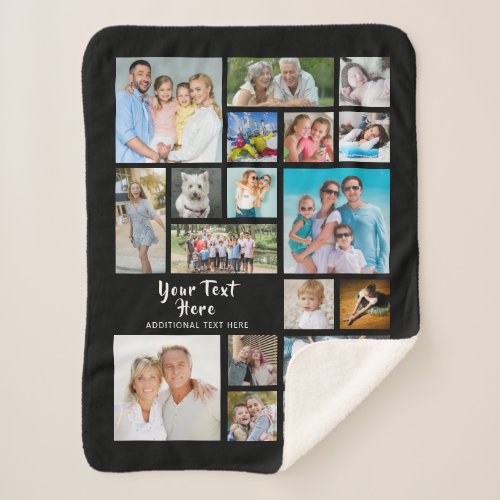 Modern Personalized 19 Photo Collage your Color Sherpa Blanket