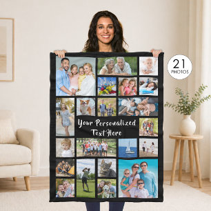 Modern Personalized 21 Photo Collage Custom Color Fleece Blanket