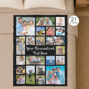 Modern Personalized 21 Photo Collage Custom Color Fleece Blanket