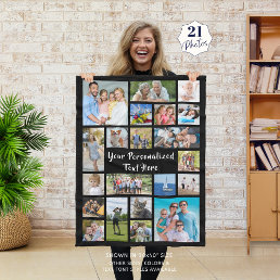 Modern Personalized 21 Photo Collage Custom Color Fleece Blanket