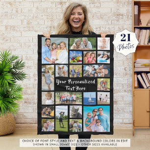 Modern Personalized 21 Photo Collage Custom Color Fleece Blanket