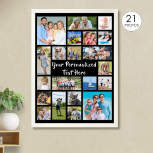 Modern Personalized 21 Photo Collage Custom Color Poster